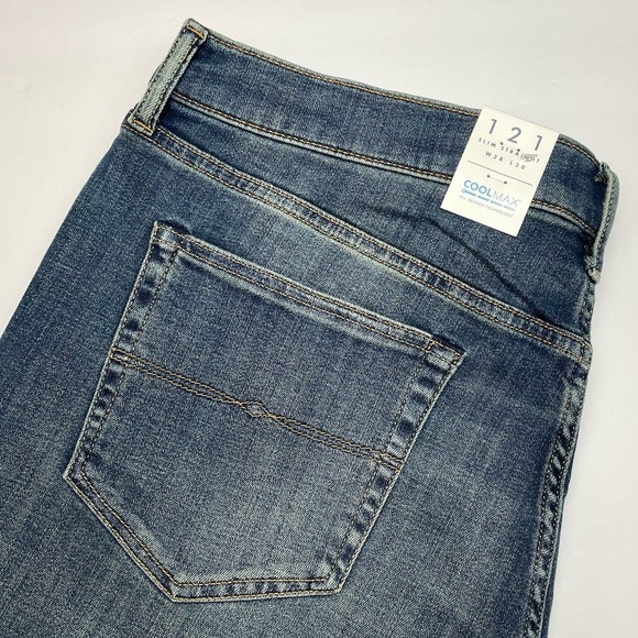 NEW Lucky Brand 121 Jeans Men's 38x30 Slim Straight Leg‎ Coolmax Blue Stretch - Picture 1 of 8